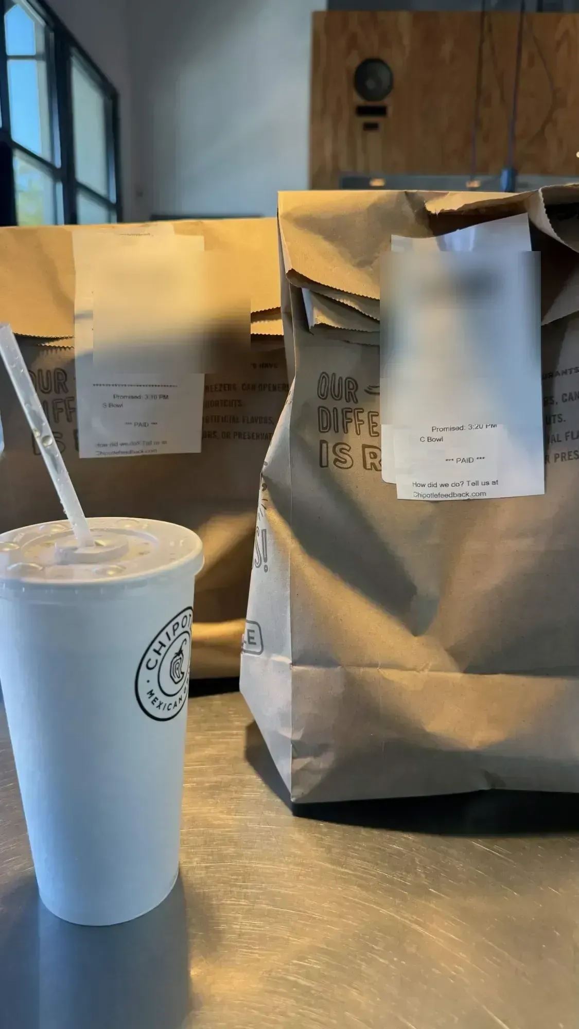 Customer order photo — Chipotle Pickup: 2 bowls + a drink