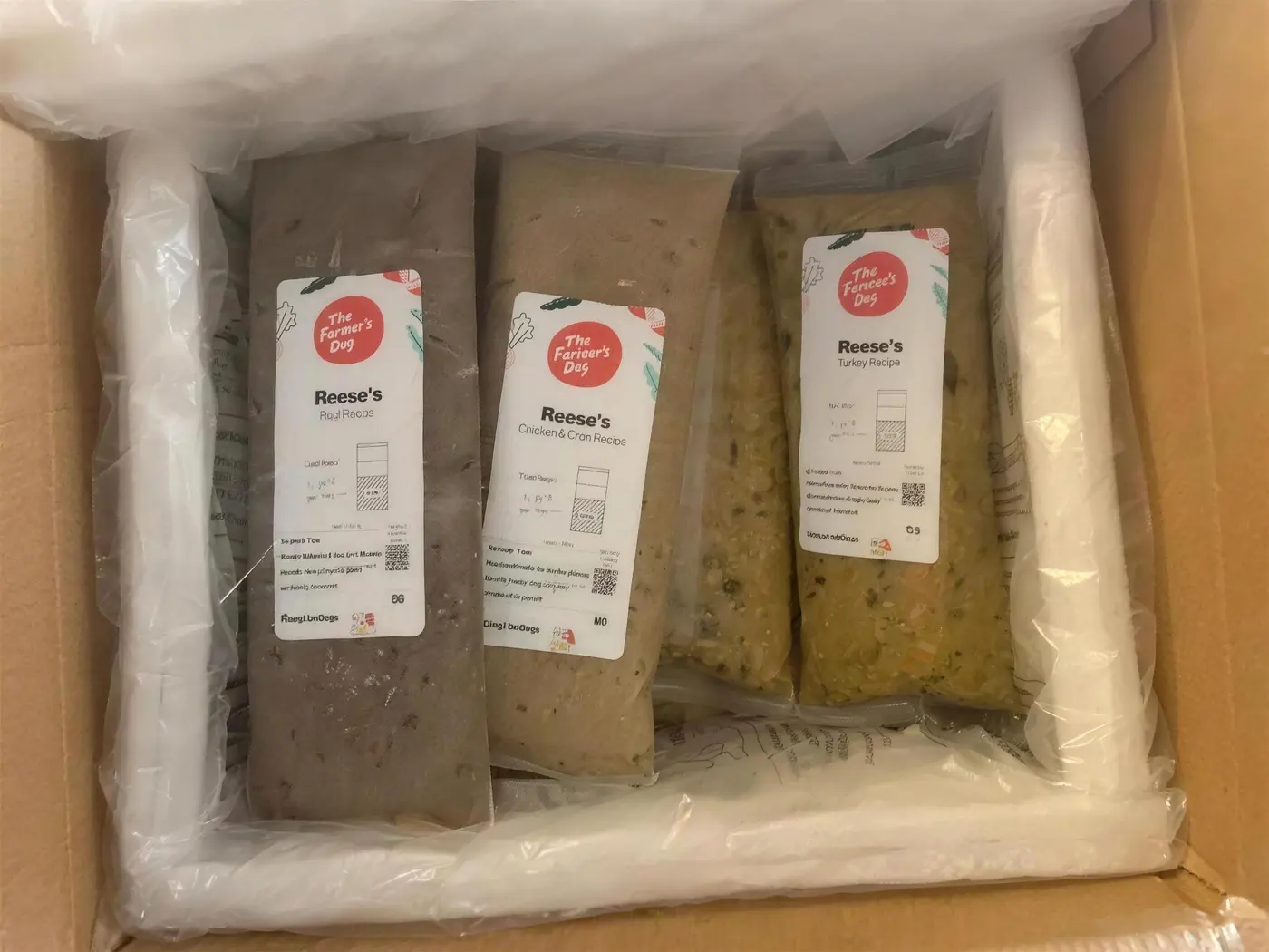 Farmer's Dog fresh food packs packed in an insulated delivery box